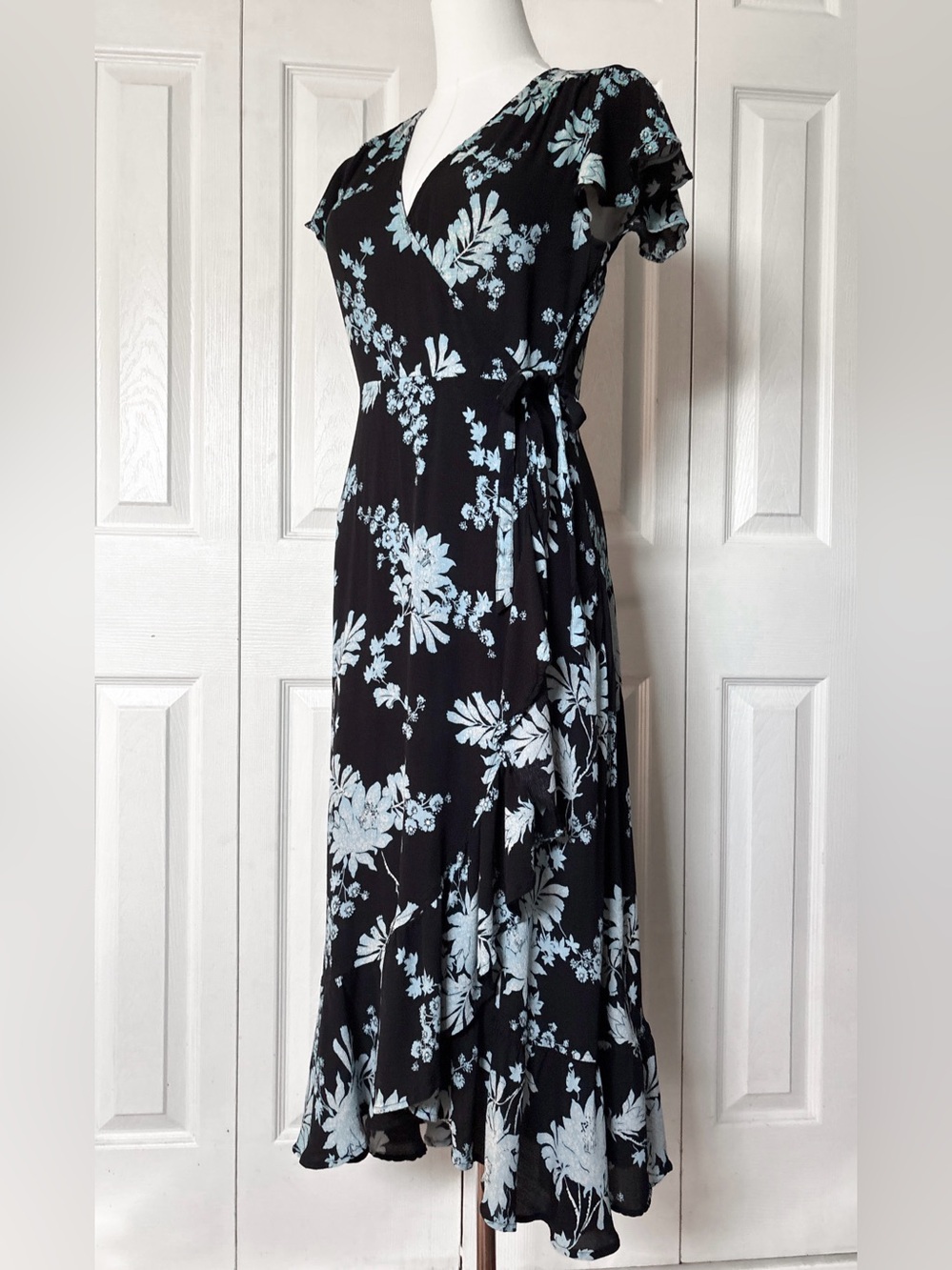 M&S Per Una Blue Floral Faux Wrap Dress Size 2 | Boho Chic Whimsigoth Fairy